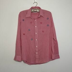 vintage red gingham with embroidered flowers button up by Mili Designs